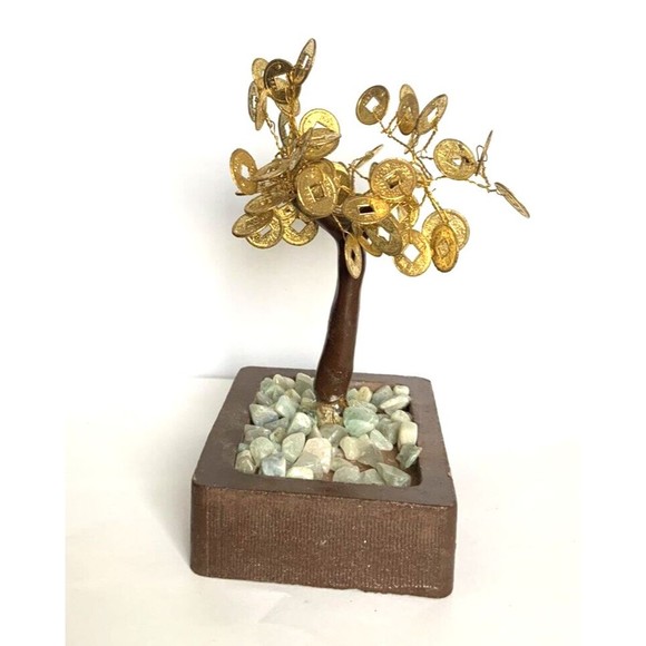 Money Gold Coin Wire Wrap Tree Fengshui Decorative Tree Size 6" X 4" X 3" - Picture 4 of 12